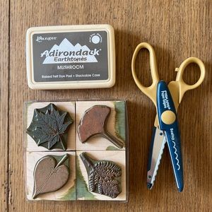 Set of leaf motif 🍁🍂🍃🌿stamps with dye pad and crinkle cut scissors